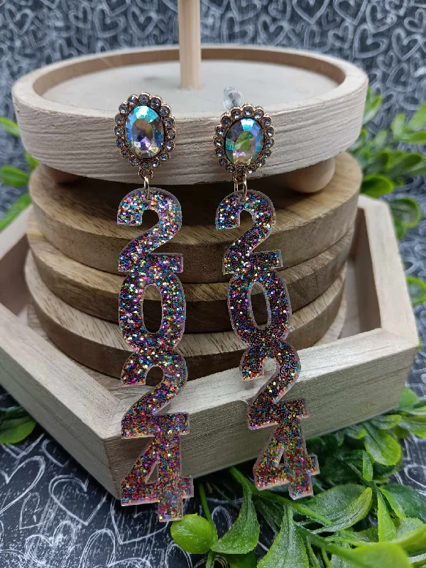 Christmas Golden Bells 2024 Colorful Glitter New Year's Earrings