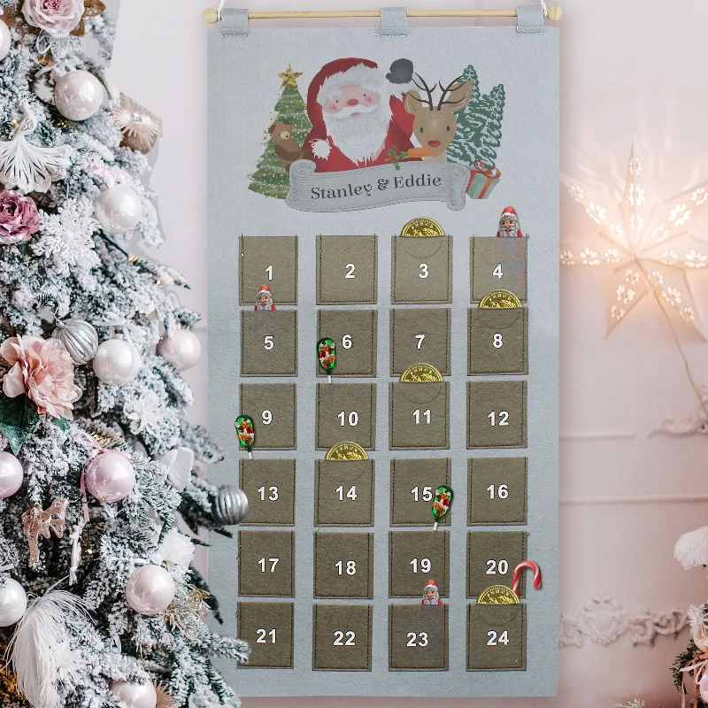 Personalised 2025 Santa Advent Calendar In Silver Grey