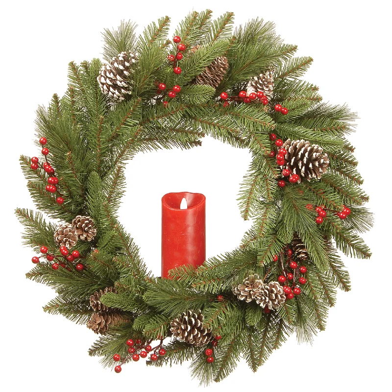 24 in. Bristle Berry Wreath with Single Candle