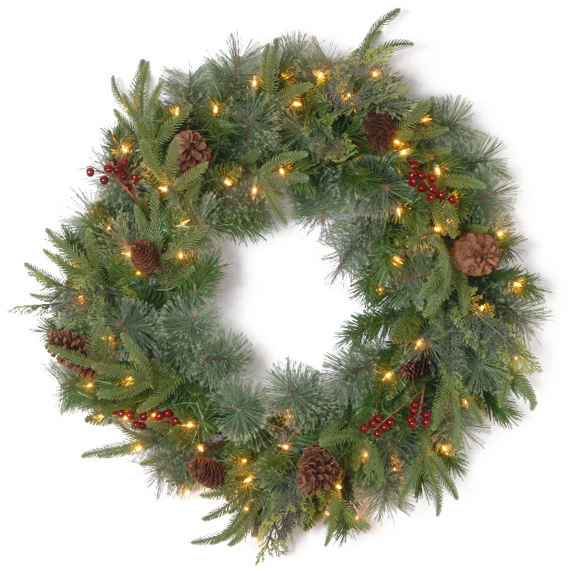 Christmas Gingerbread House 24 in. Pre-Lit Colonial Fir Wreath with Dual Color LED Lights Christmas Gingerbread House 24 in. Pre-Lit Colonial Fir Wreath with Dual Color LED Lights