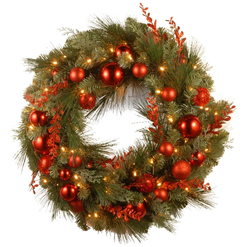 24 in. Pre-Lit Decorative Collection Red Mixed Wreath with Warm White LED Lights