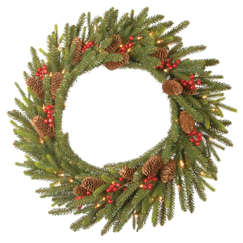 24 in. Pre-Lit Dorchester Fir Wreath with LED Lights