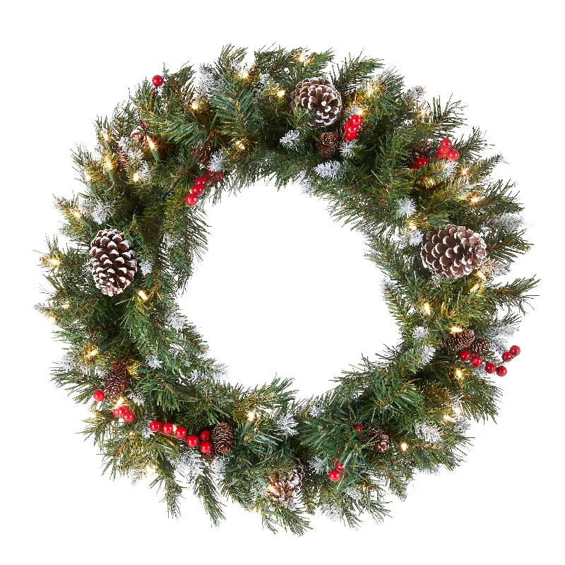 Christmas Special Dinner 24 in. Pre-Lit Frosted Berry Wreath with Clear Lights