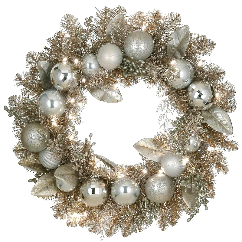 Christmas Chocolate Delights 24 in. Pre-Lit Yuletide Glam Silver Decorated Wreath