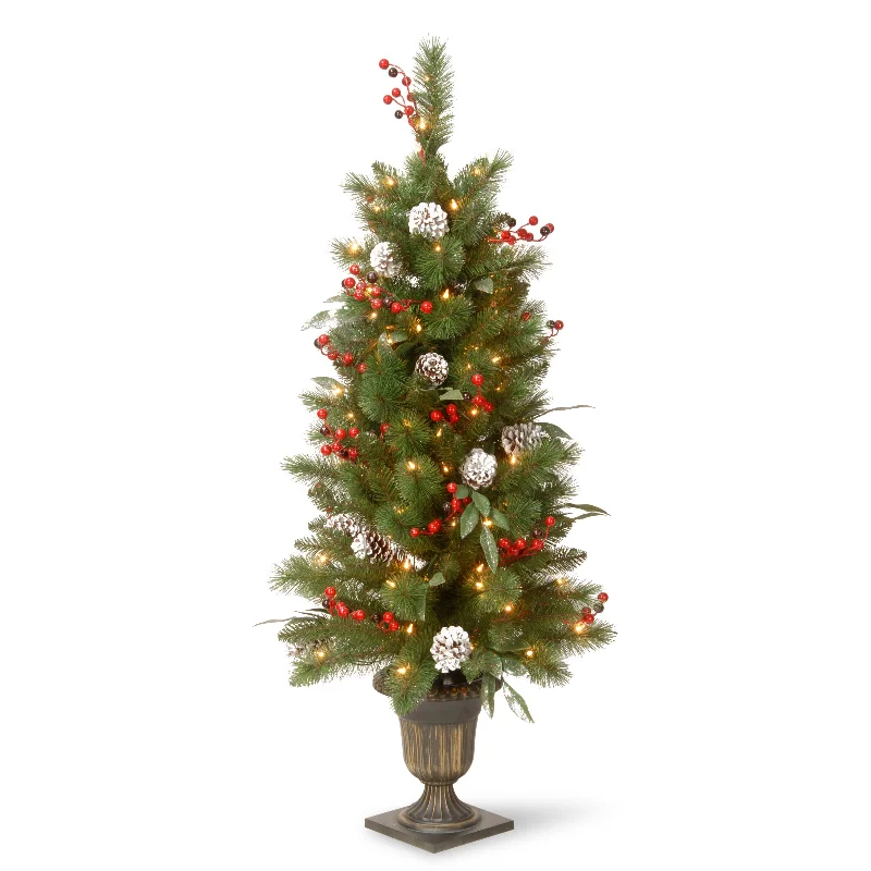 4 ft. Pre-Lit Frosted Pine Berry Tree with Clear Lights