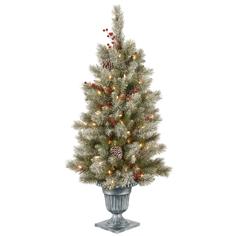 4 ft. Pre-Lit Snowy Bristle Berry Tree with Clear Lights