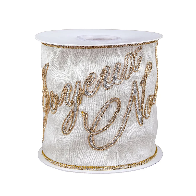 Christmas Wooden Decor 4 in. HGTV Home Collection Dupioni Embroidered Joyuex Noel Ribbon Christmas Wooden Decor 4 in. HGTV Home Collection Dupioni Embroidered Joyuex Noel Ribbon