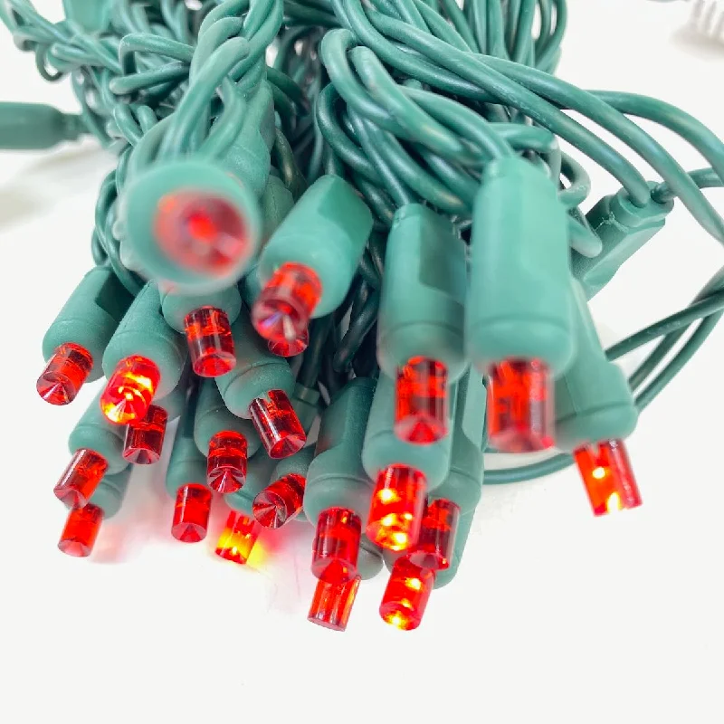 50-light  5mm Red Strobe LED Christmas Lights, 4" Spacing Green Wire