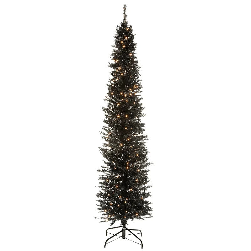 6 ft. Pre-Lit Tinsel Collection Black Tree with Clear Lights