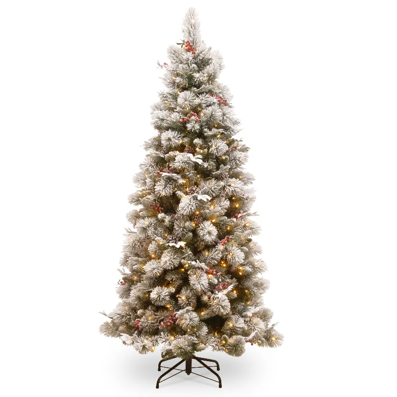 7.5 ft. Pre-Lit Snowy Bedford Pine Slim Tree with Clear Lights