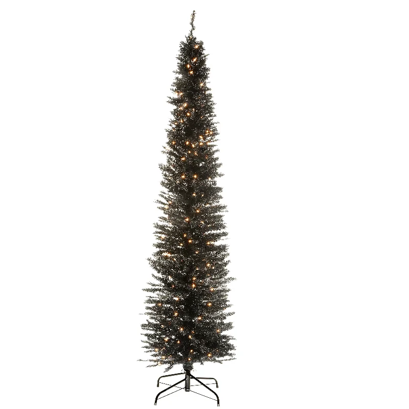 7 ft. Pre-Lit Tinsel Collection Black Tree with Clear Lights