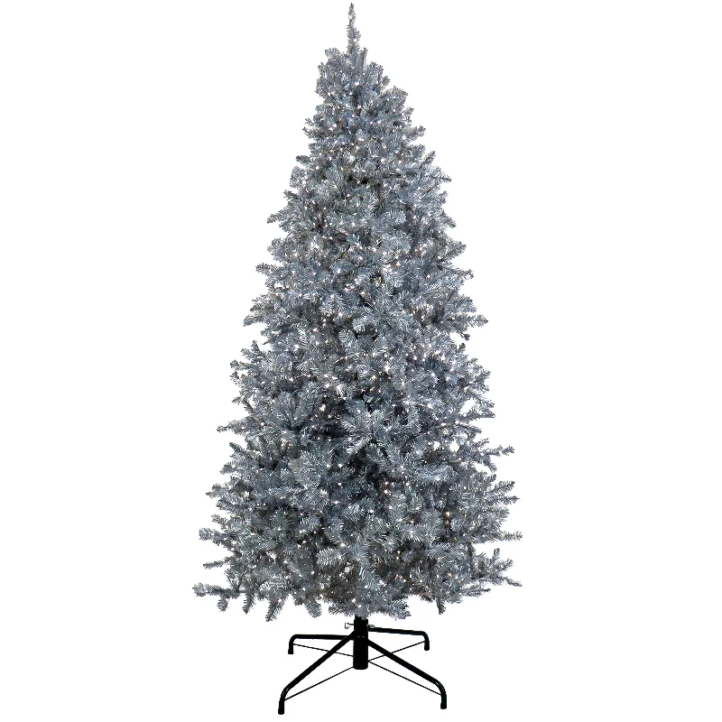 9 ft. Pre-Lit Christmas Matt Silver Silver Metallic Tree