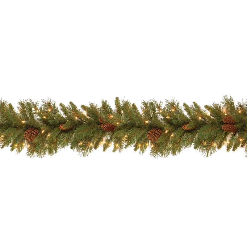 9 ft. Pre-Lit Pine Cone Garland with Clear Lights