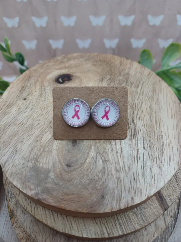 Believe, Survive, Hope, Inspire Pink Ribbon Earrings