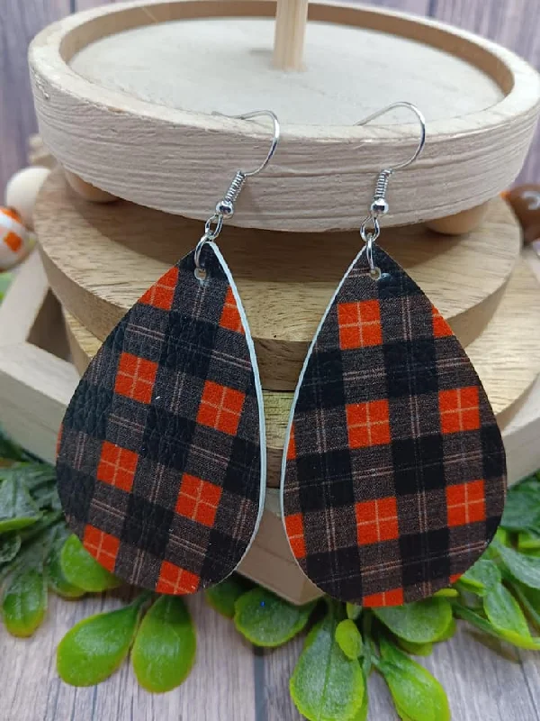 Black & Orange Plaid Earrings