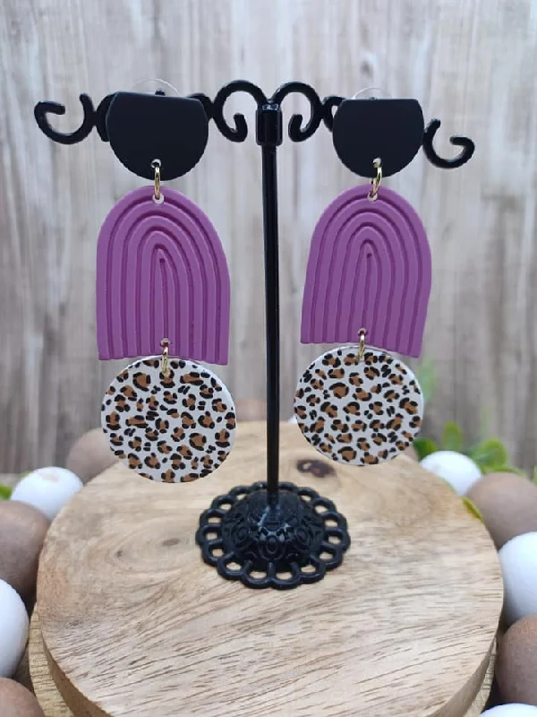 Black, Purple, & Leopard Clay Style Earrings