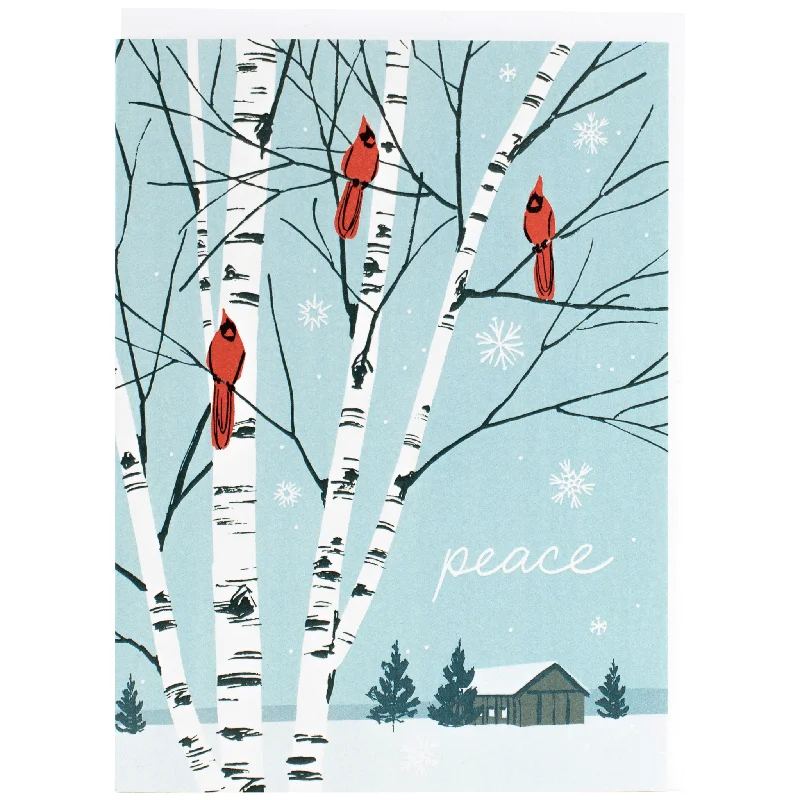 Cardinals in Birch Trees Holiday Card