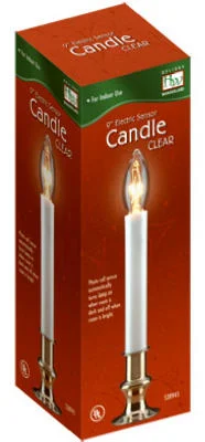 Christmas Candle, Sensor, Clear Flame, White/Brass, 9-In.