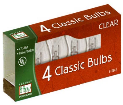 Christmas Lights Replacement Bulb, C7, Clear, 4-Pk.