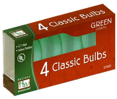 Christmas Lights Replacement Bulb, C7, Green Ceramic, 4-Pk.