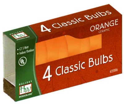 Christmas Lights Replacement Bulb, C7, Orange Ceramic, 4-Pk.