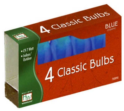 Christmas Lights Replacement Bulb, C9, Blue Ceramic, 4-Pk.