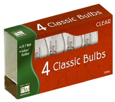 Christmas Lights Replacement Bulb, C9, Clear, 4-Pk.