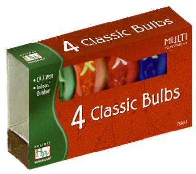 Christmas Lights Replacement Bulb, C9, Multi-Color Transparent, 4-Pk.