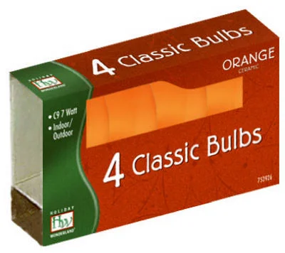 Christmas Lights Replacement Bulb, C9, Orange Ceramic, 4-Pk.