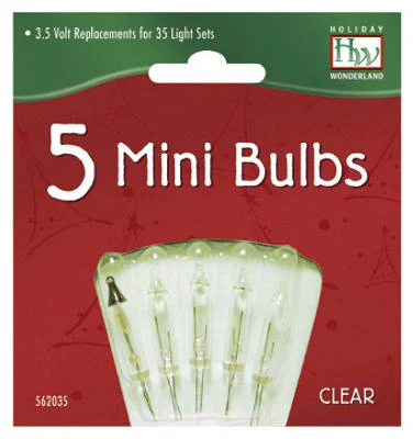 Christmas Lights Replacement Bulb, For 35, 70 & 140-Light Sets, Clear, 3.5-4V X/B, 5-Pk.