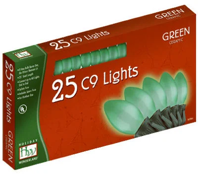 Christmas Lights Set, Green Ceramic C9 Bulbs, 25-Ct.