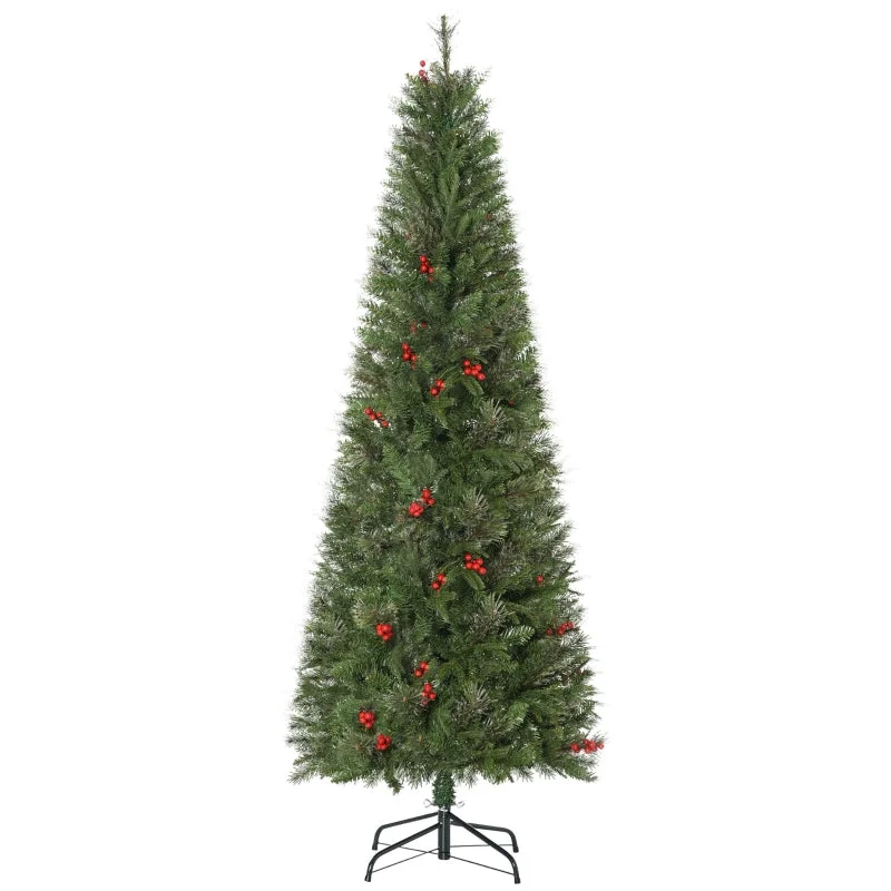 HOMCOM 1.8m Christmas Tree Slim 5' with Berries