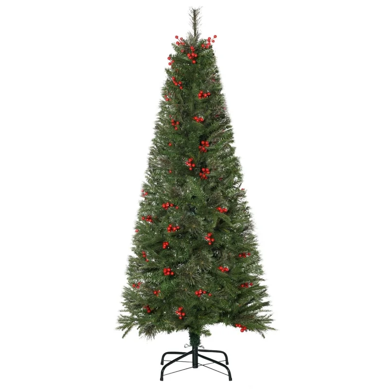 HOMCOM 1.5m Christmas Tree Slim 5' with Berries