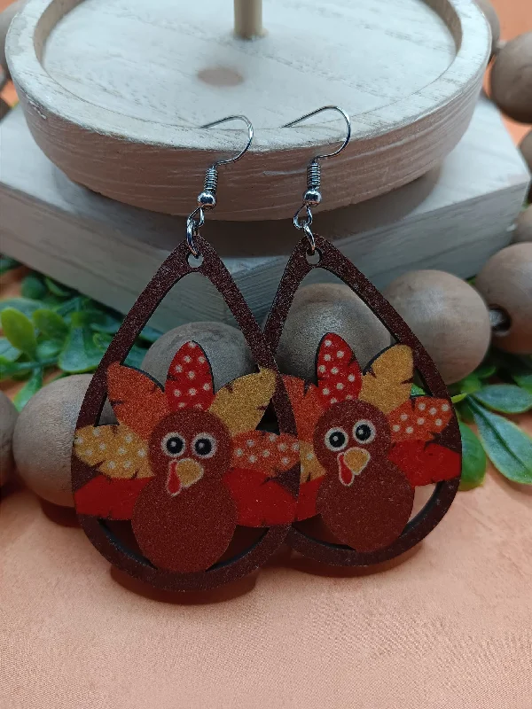 Colorful Wooden Turkey Earrings