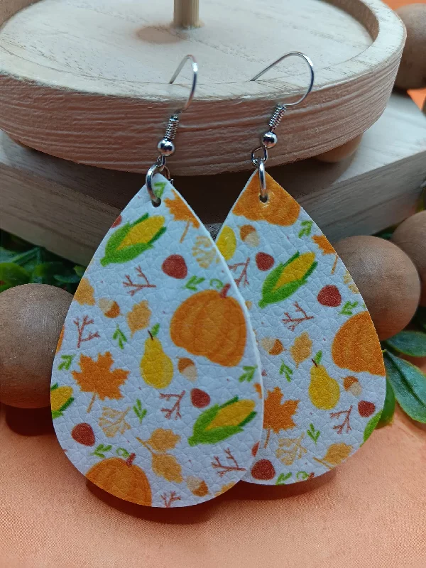 Corn, Pumpkin, & Leaves Patterned Earrings