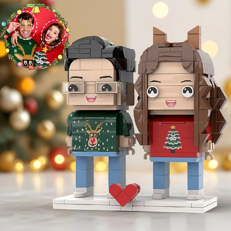 Customizable Head Interlocking Plastic Toy Beautiful Couple Matching Sweater with Reindeer Unique Merry X-Mas Gifts