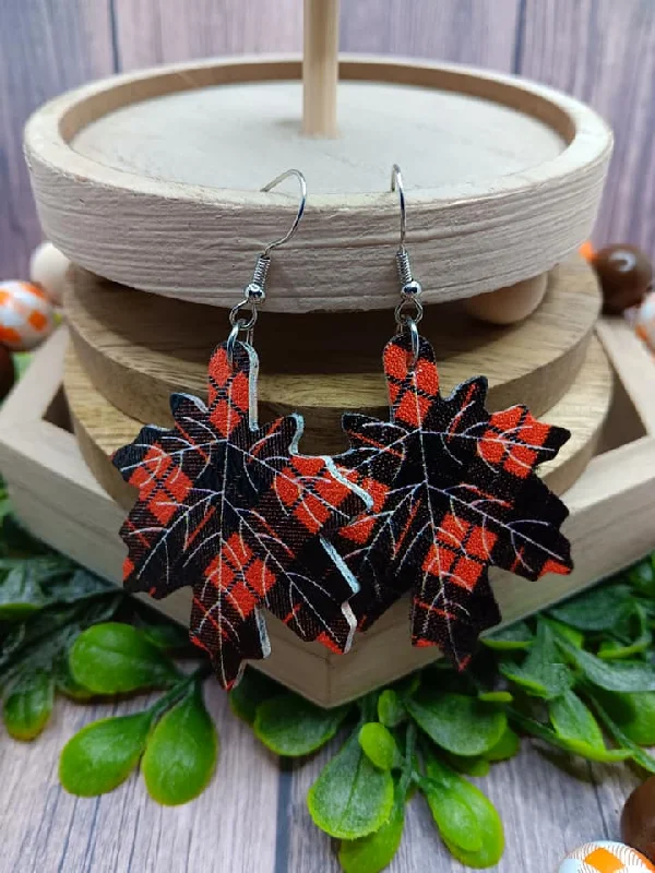 Deep Brown & Orange Leaf Earrings