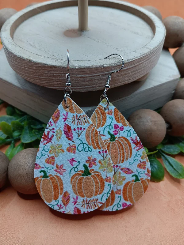 Fall Patterned Earrings w/ Green Swirly Vinery