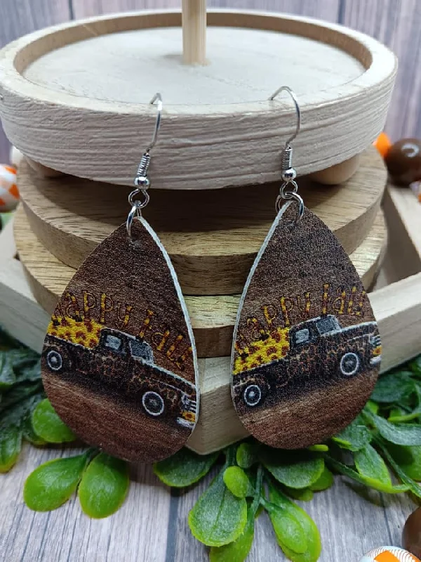 Fall Truck Earrings w/ Sunflowers in the Back