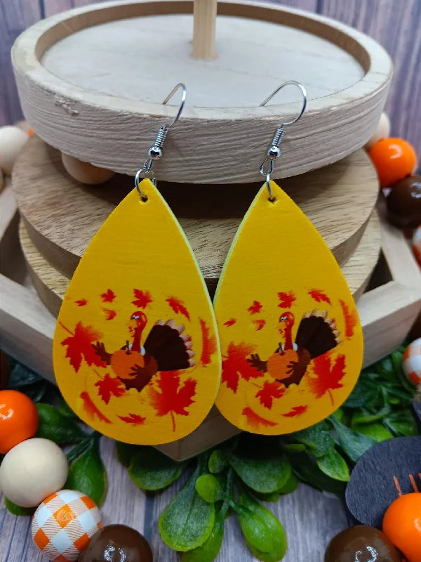 Fall Turkey w/ Leaves Earrings