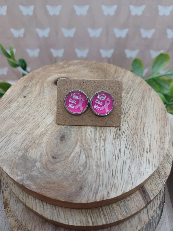 Fight Cure Win Pink Ribbon Earrings