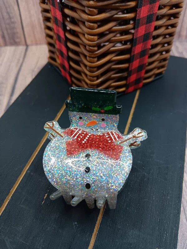 Glitter Snowman Hair Claw Clip