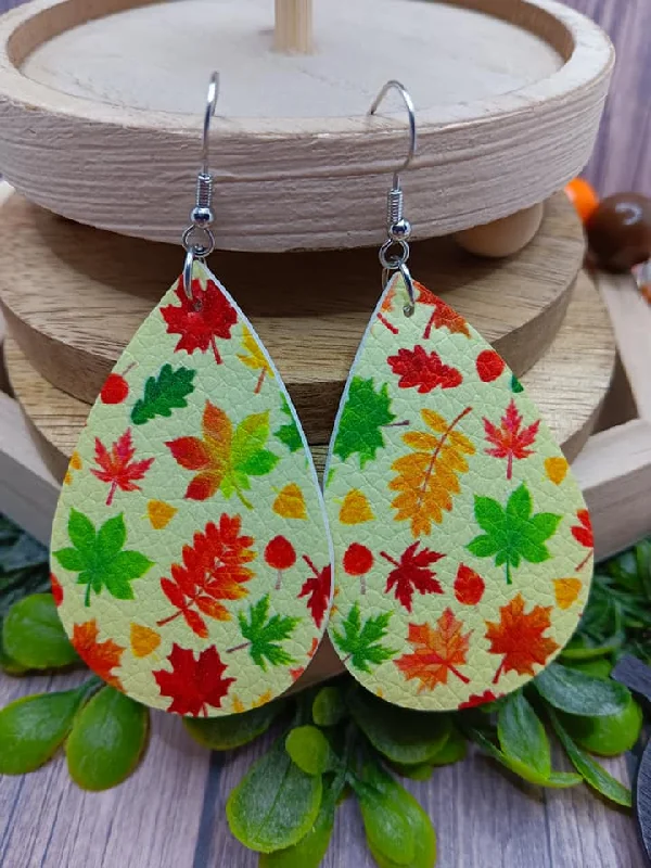 Green Fall Themed Earrings w/ Leaves