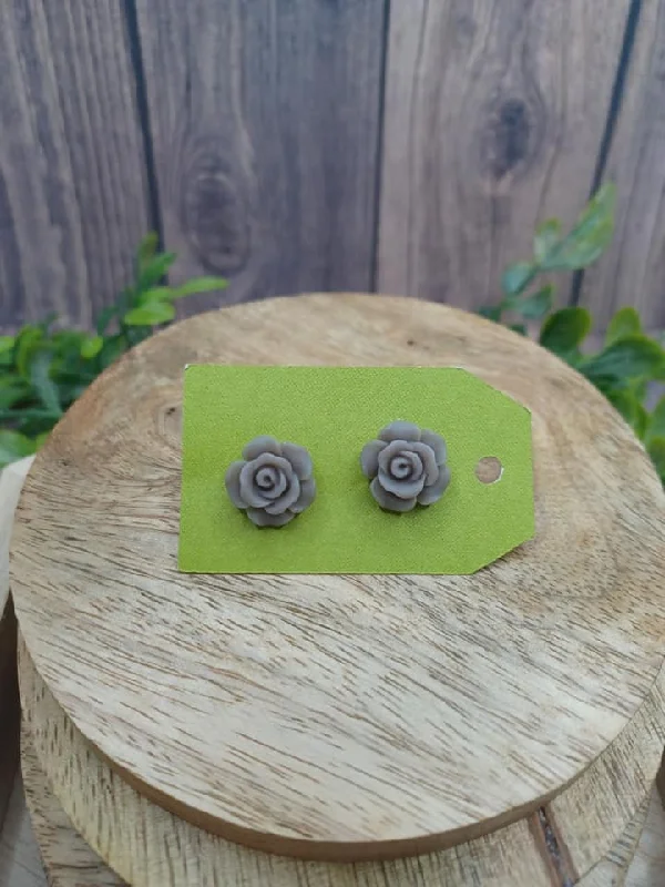 Grey Rose Earrings