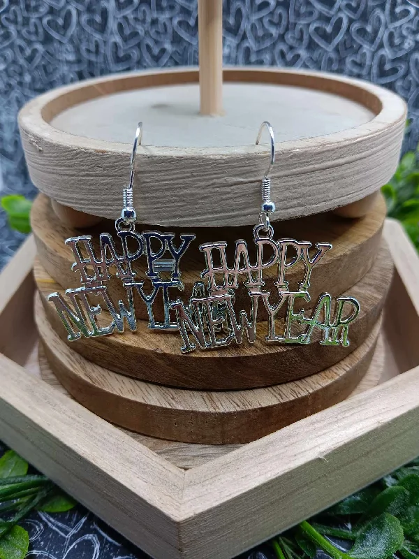 Happy New Year Earrings - Silver