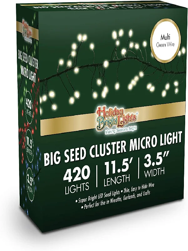 Holiday Bright Lights Big Seed Fairy Micro Light Cluster Ligths - Garlands, 420L Green Cord / Multi Color Lights