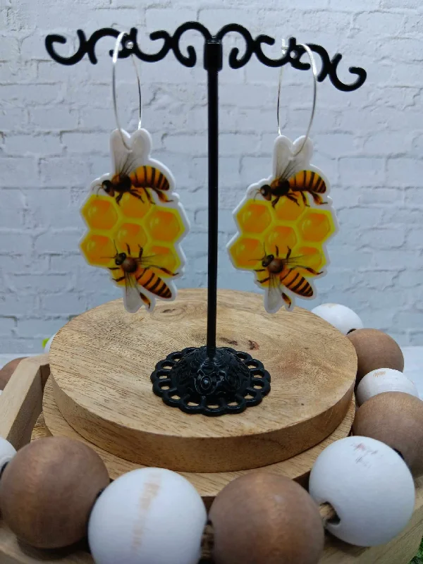 Honeybee on Honeycomb Earrings