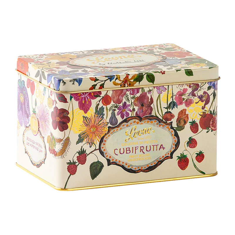 Leone Cubifrutta Fruit Jellies in Floral Tin