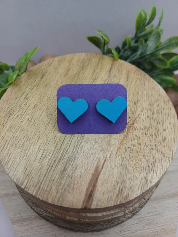 Christmas Pine Tree Light Blue Wooden Heart Earrings