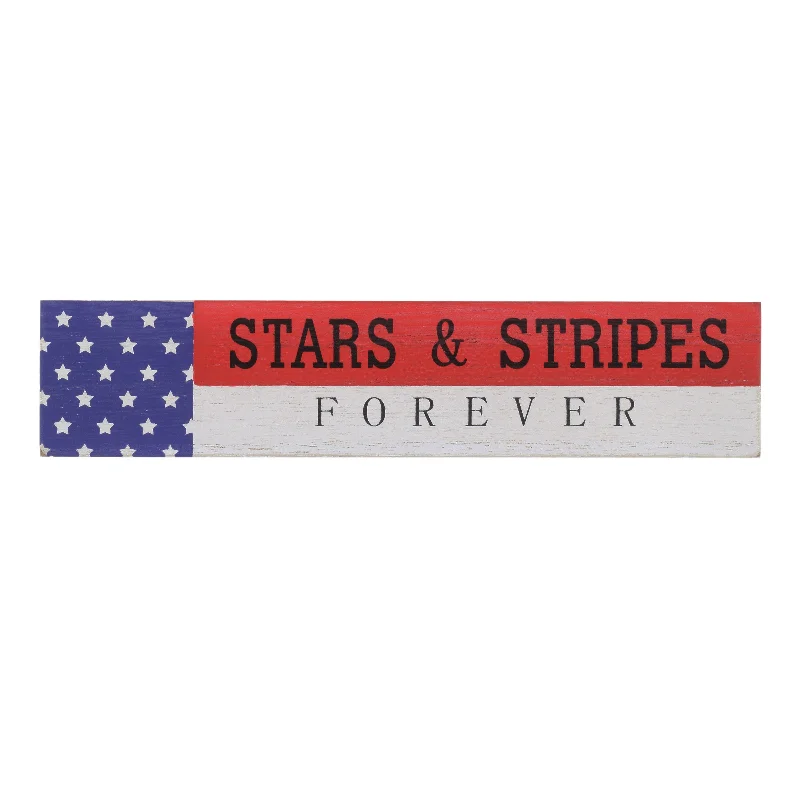 Christmas Snow Covered Trees Patriotic Stars & Stripes Forever Table Decoration Wood Construction 4th of July Collection 19 Inches Christmas Snow Covered Trees Patriotic Stars & Stripes Forever Table Decoration Wood Construction 4th of July Collection 19 Inches